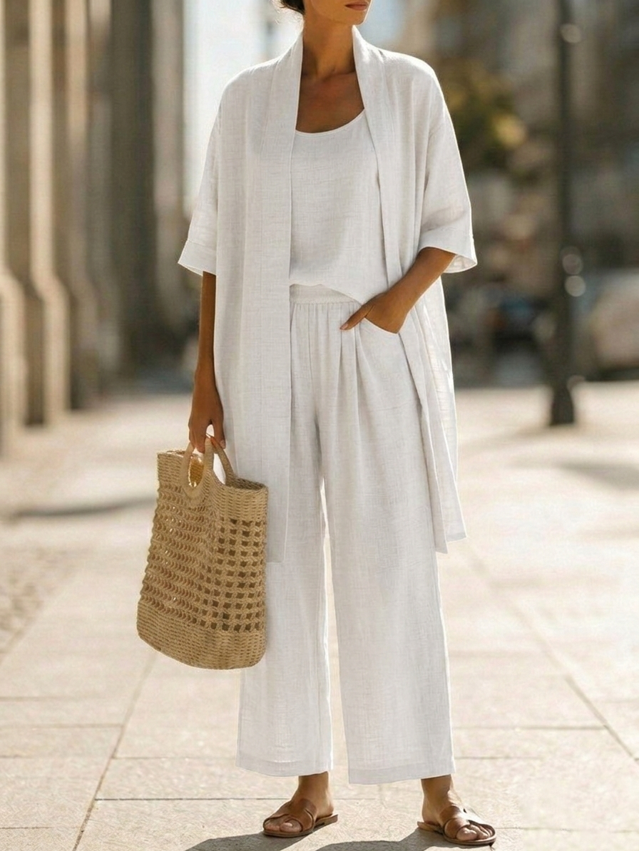 Vestido largo para mujer con conjunto de tres piezas y pantalón amplio