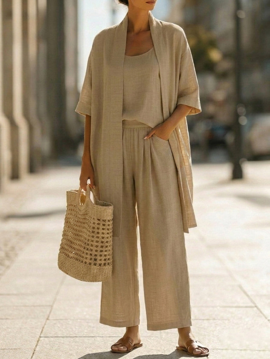 Vestido largo para mujer con conjunto de tres piezas y pantalón amplio