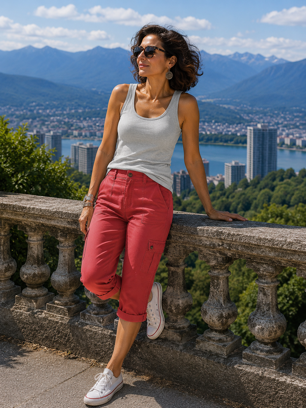 Pantalones capri cargo para mujer con múltiples bolsillos