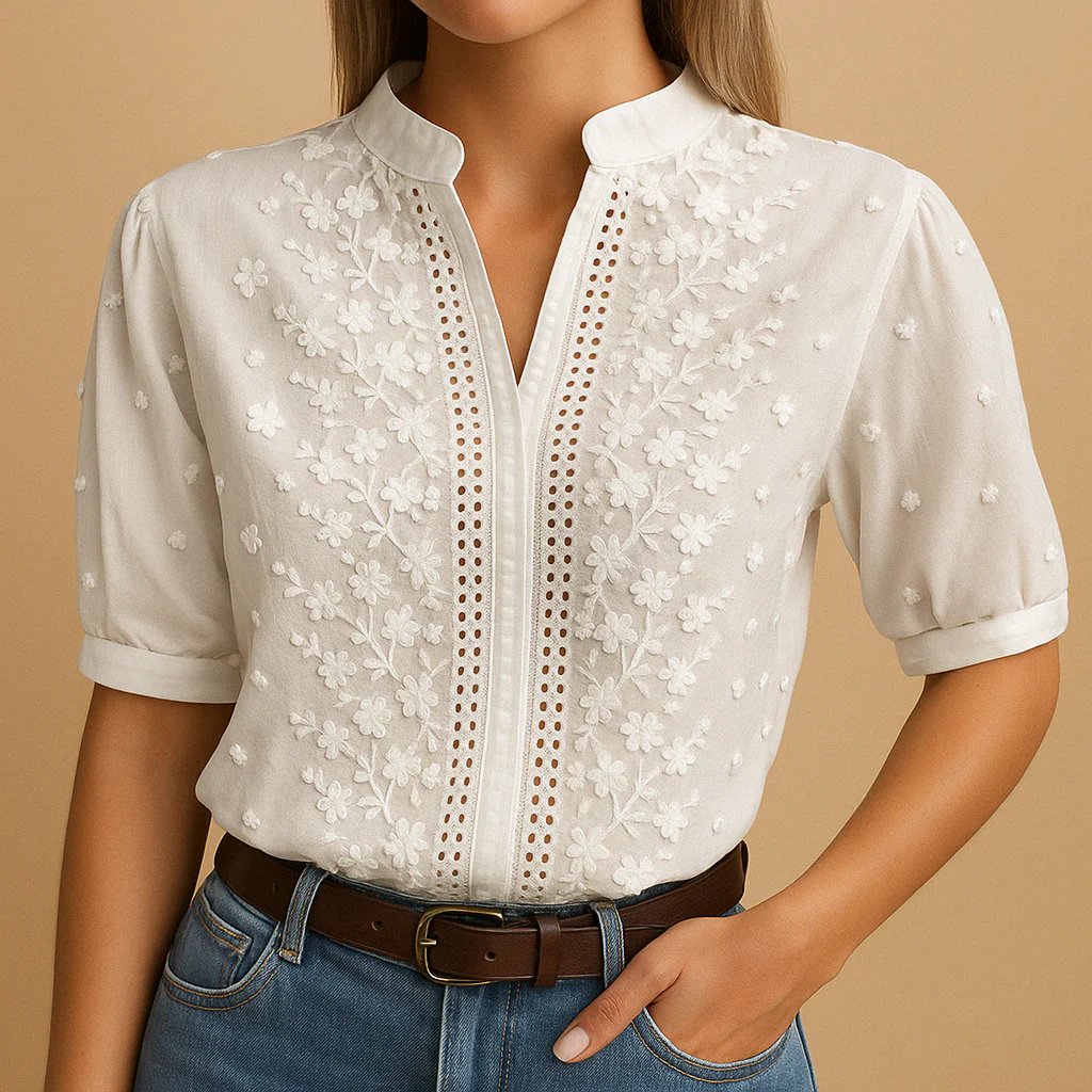 Blusa mujer elegante con bordados florales delicados
