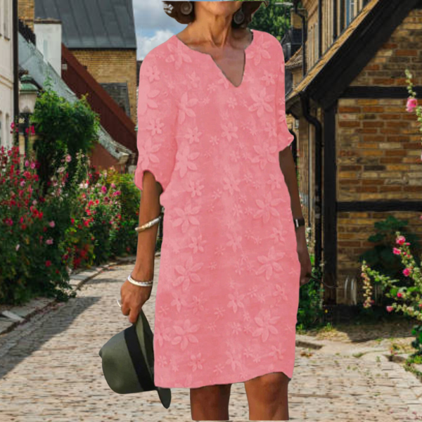 Vestido floral para mujer con escote en V y mangas tres cuartos