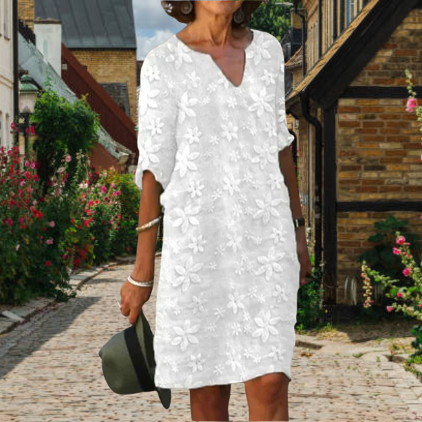 Vestido floral para mujer con escote en V y mangas tres cuartos