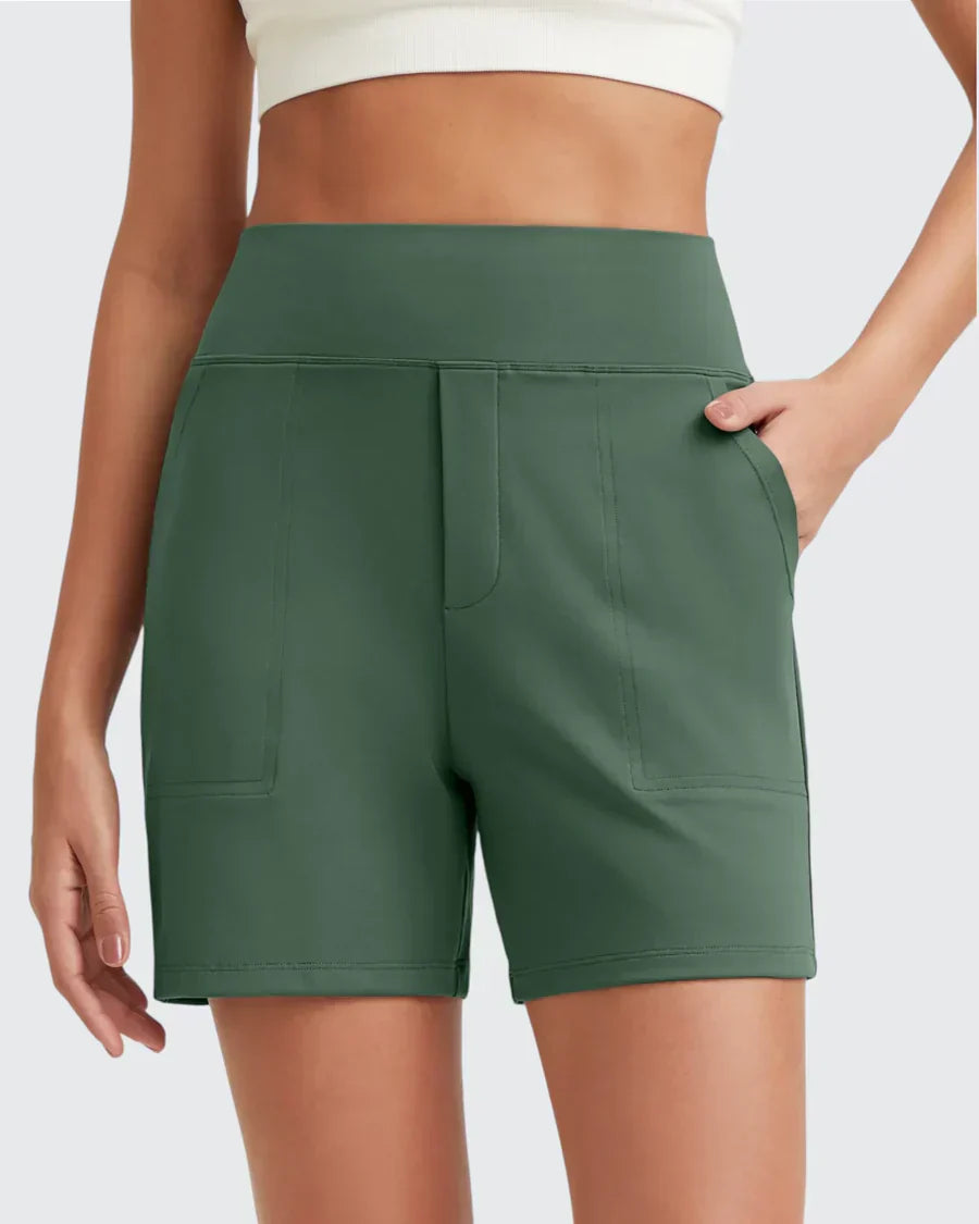 Pantalones cortos para mujer de talle alto con bolsillos funcionales