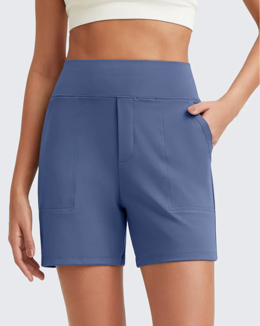 Pantalones cortos para mujer de talle alto con bolsillos funcionales