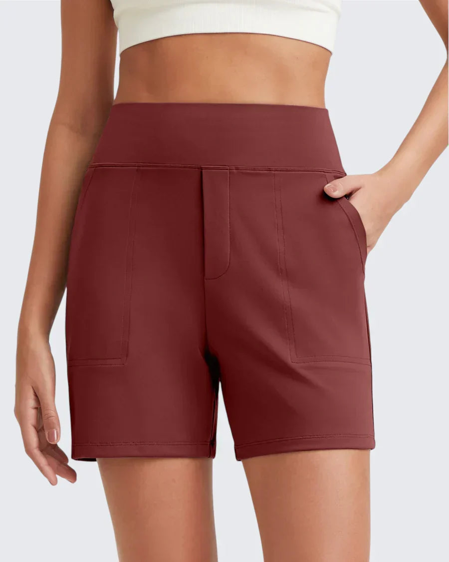Pantalones cortos para mujer de talle alto con bolsillos funcionales