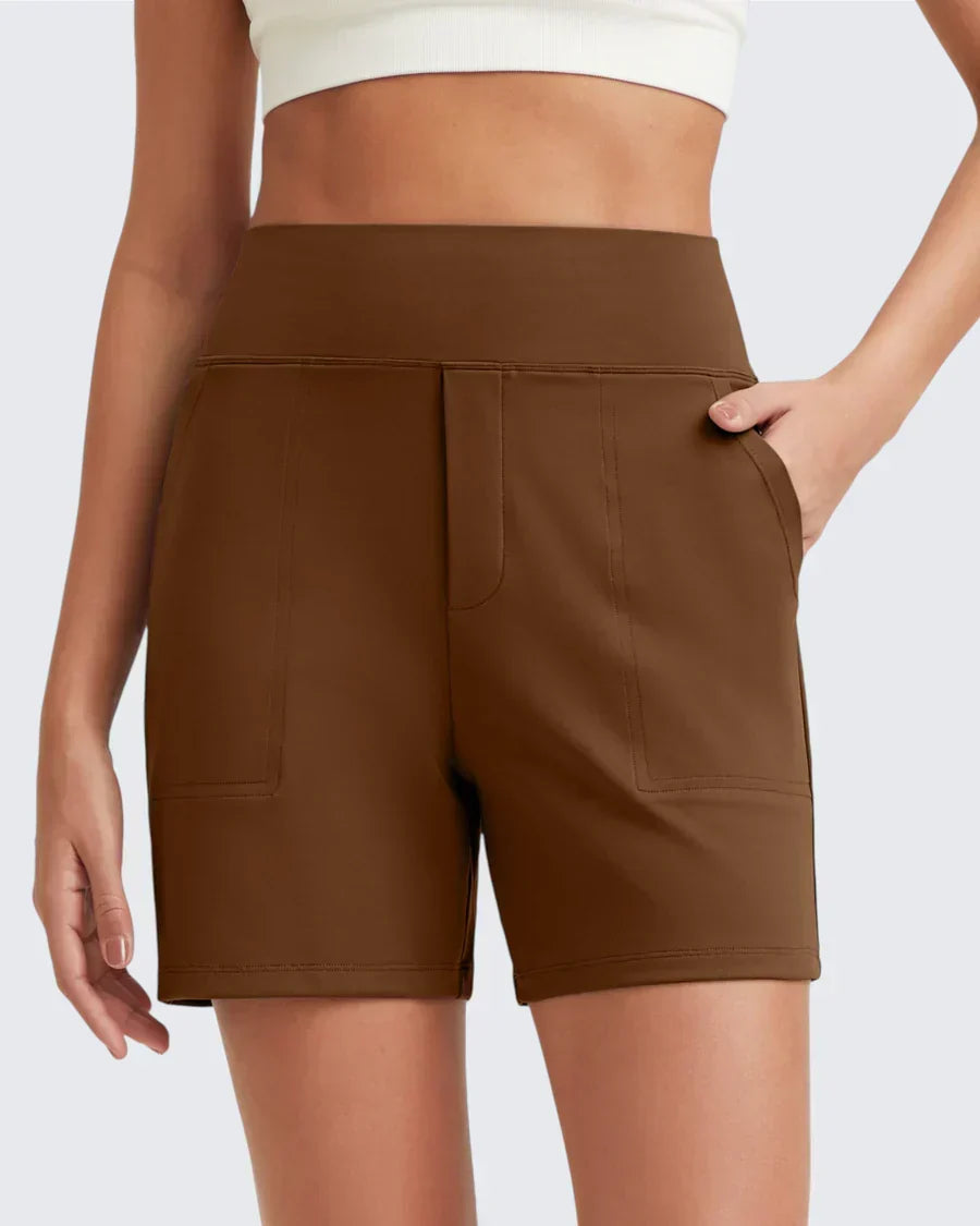 Pantalones cortos para mujer de talle alto con bolsillos funcionales