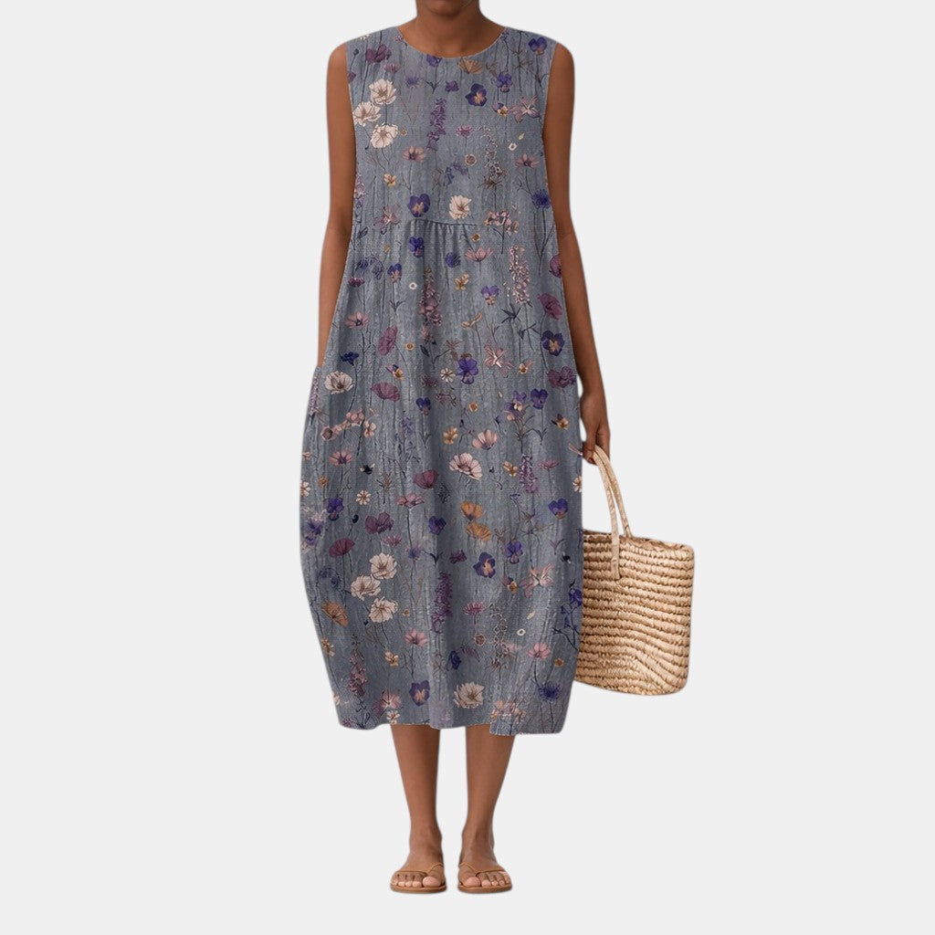 Vestido midi mujer algodón viscosa floral sin mangas casual