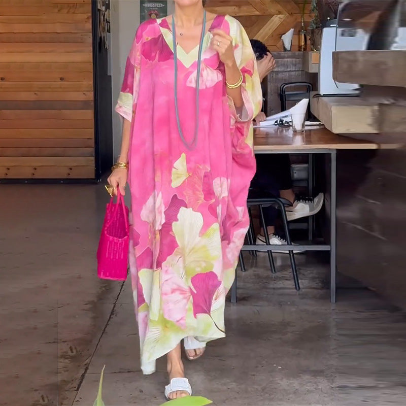 Vestido maxi mujer con estampado floral y escote elegante