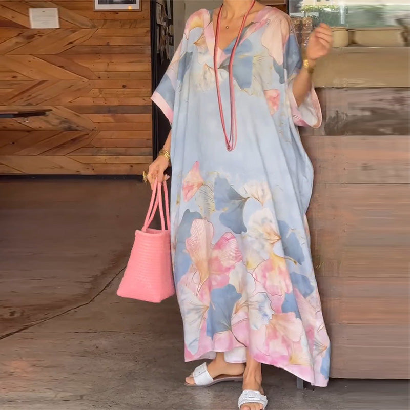 Vestido maxi mujer con estampado floral y escote elegante