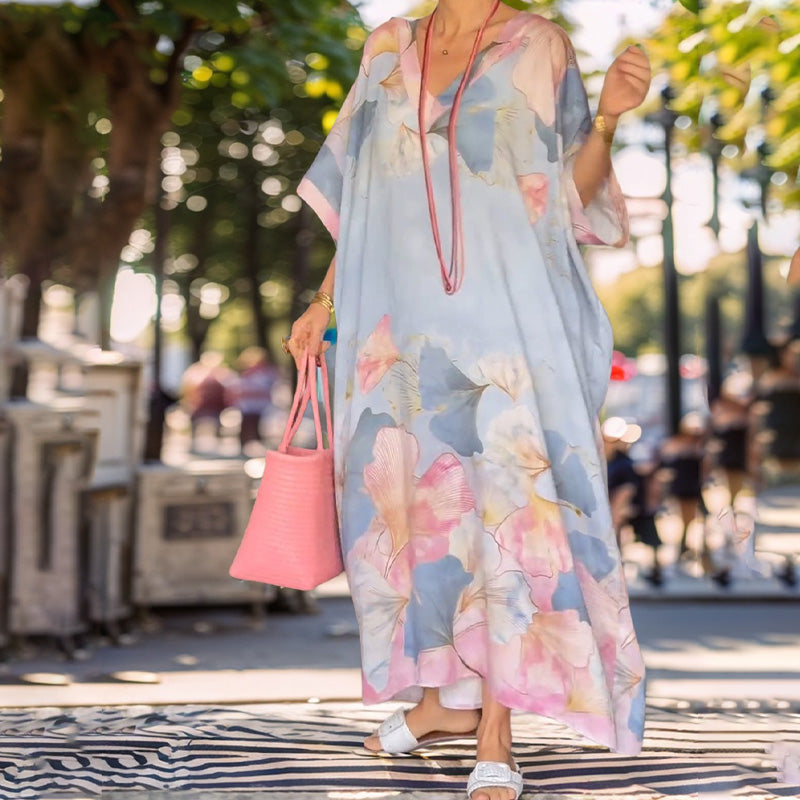 Vestido maxi mujer con estampado floral y escote elegante