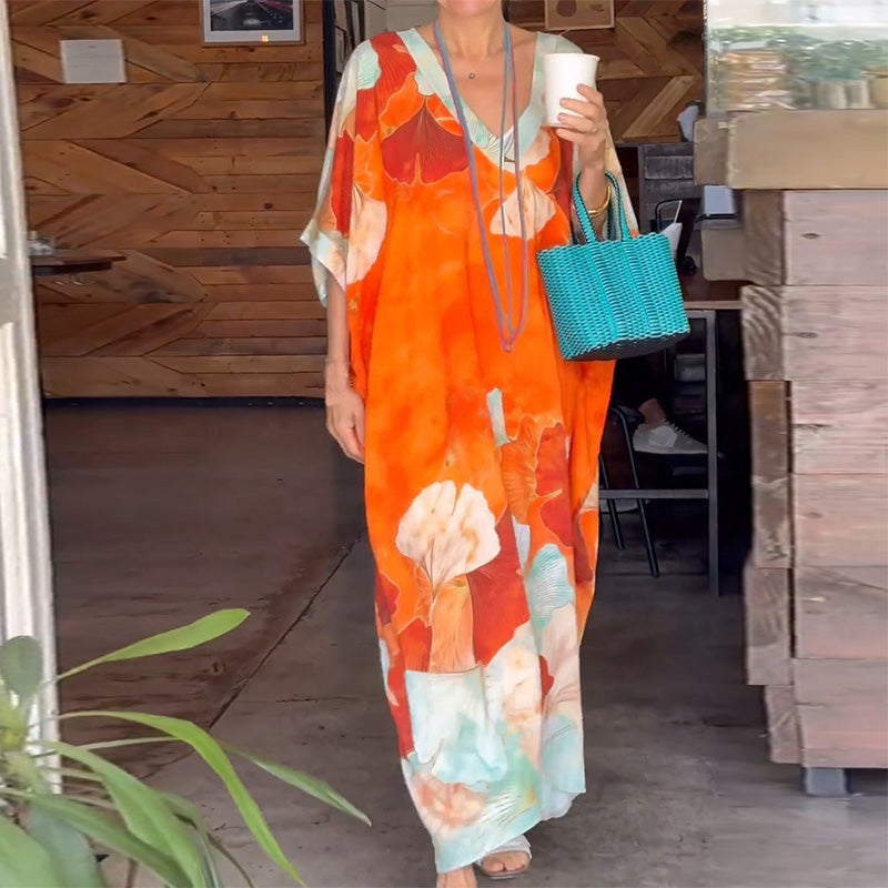 Vestido maxi mujer con estampado floral y escote elegante