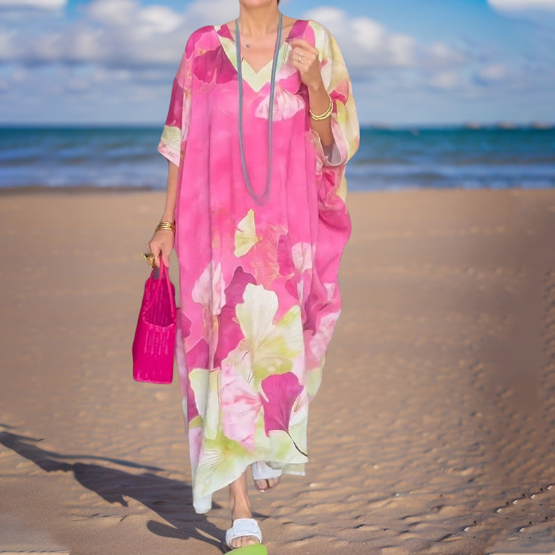 Vestido maxi mujer con estampado floral y escote elegante