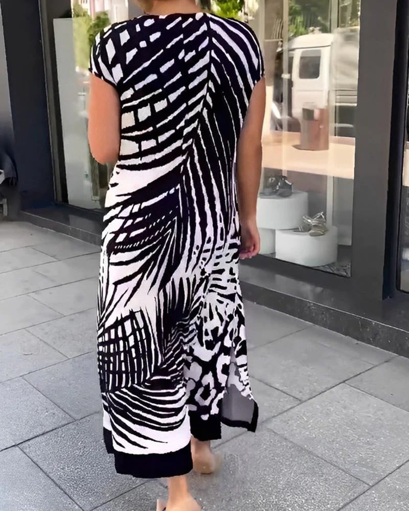 Vestido midi casual para mujer con estampado moderno