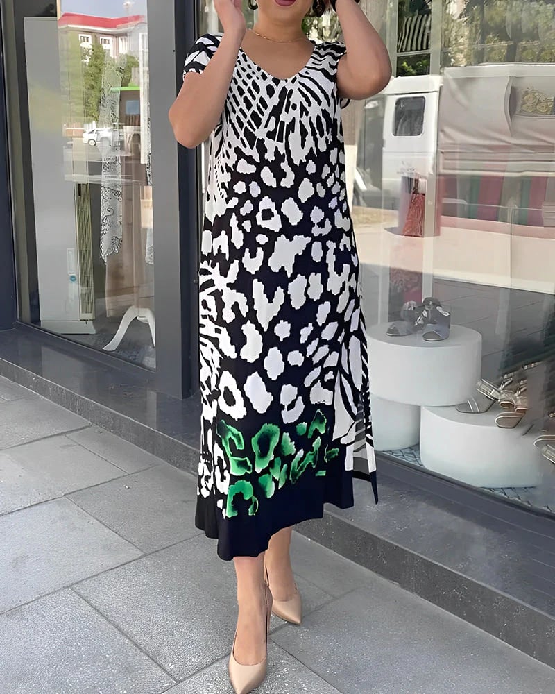 Vestido midi casual para mujer con estampado moderno