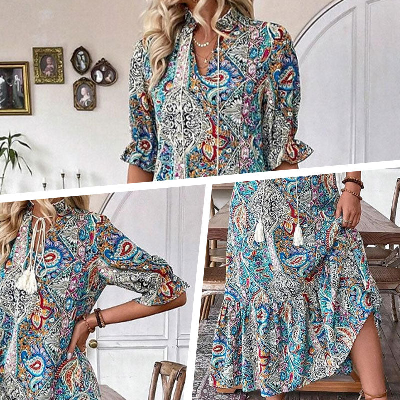 Vestido boho para mujer con estampado floral y escote en V