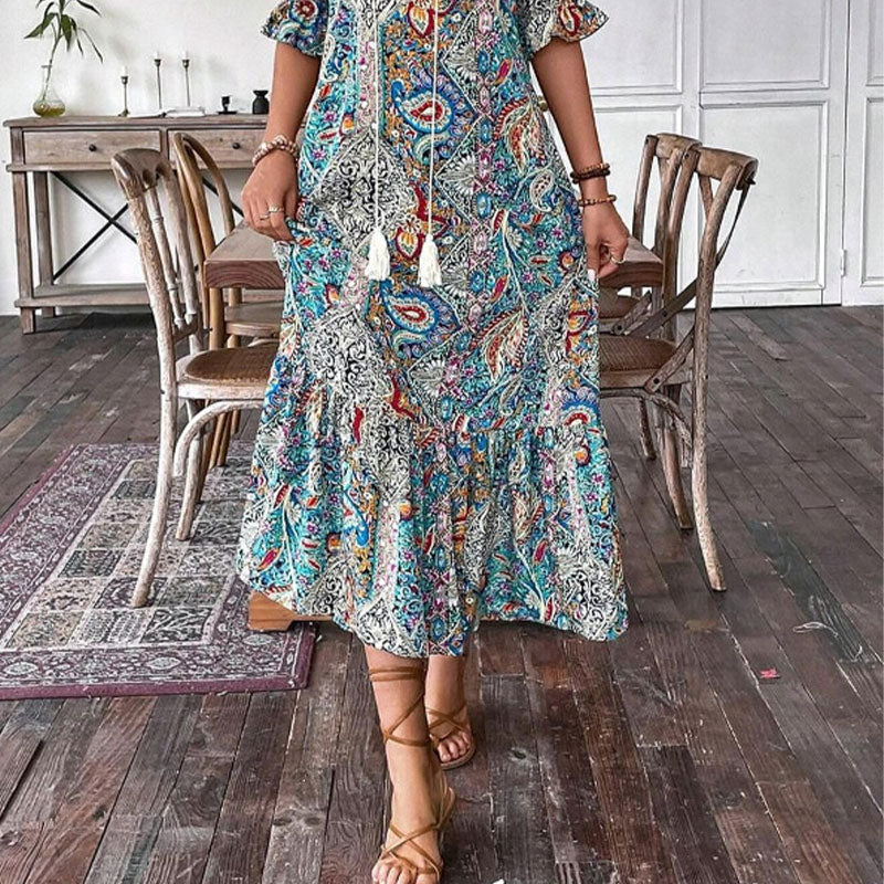Vestido boho para mujer con estampado floral y escote en V