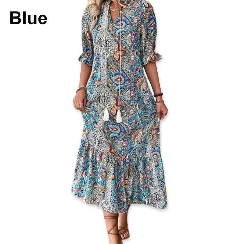 Vestido boho para mujer con estampado floral y escote en V