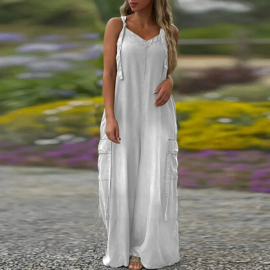 Vestido largo para mujer con tirantes ajustables y bolsillos laterales