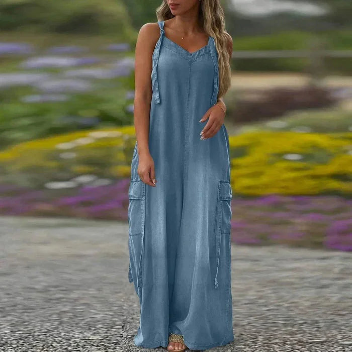 Vestido largo para mujer con tirantes ajustables y bolsillos laterales