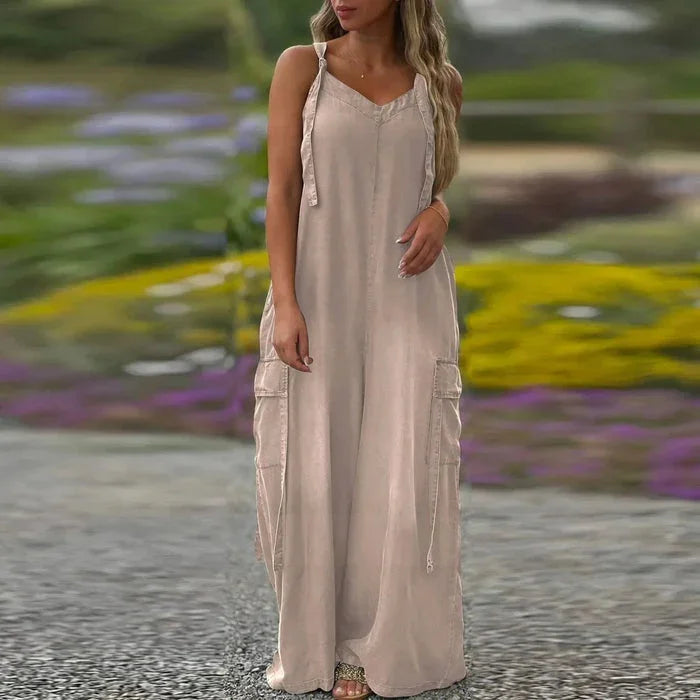 Vestido largo para mujer con tirantes ajustables y bolsillos laterales