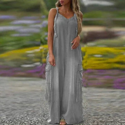 Vestido largo para mujer con tirantes ajustables y bolsillos laterales