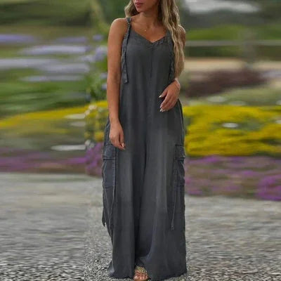 Vestido largo para mujer con tirantes ajustables y bolsillos laterales