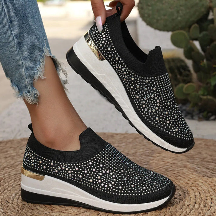 Zapatillas para mujer con strass brillantes y plataforma cómoda