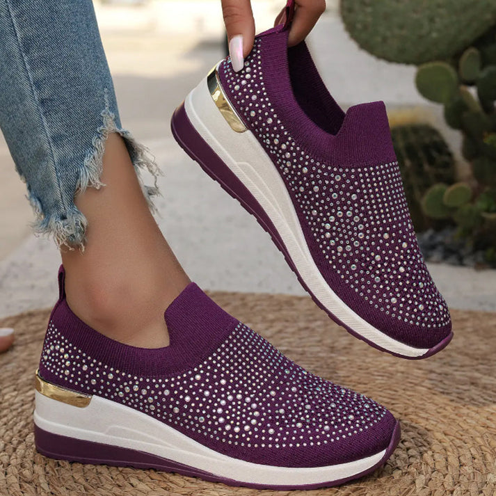 Zapatillas para mujer con strass brillantes y plataforma cómoda