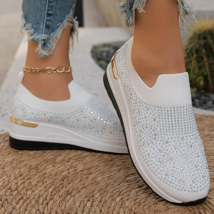 Zapatillas para mujer con strass brillantes y plataforma cómoda