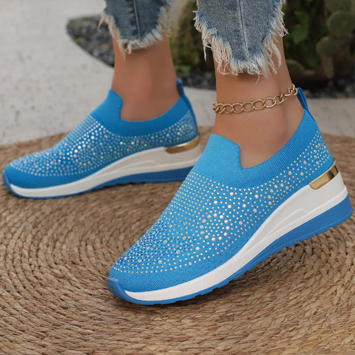 Zapatillas para mujer con strass brillantes y plataforma cómoda