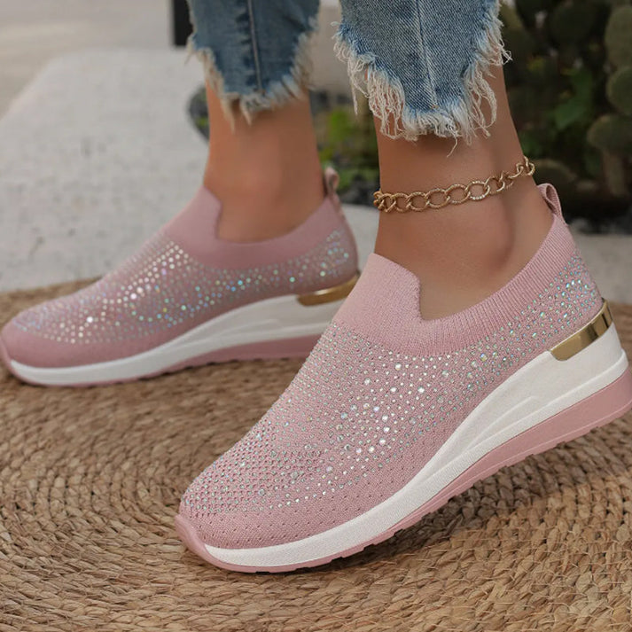Zapatillas para mujer con strass brillantes y plataforma cómoda