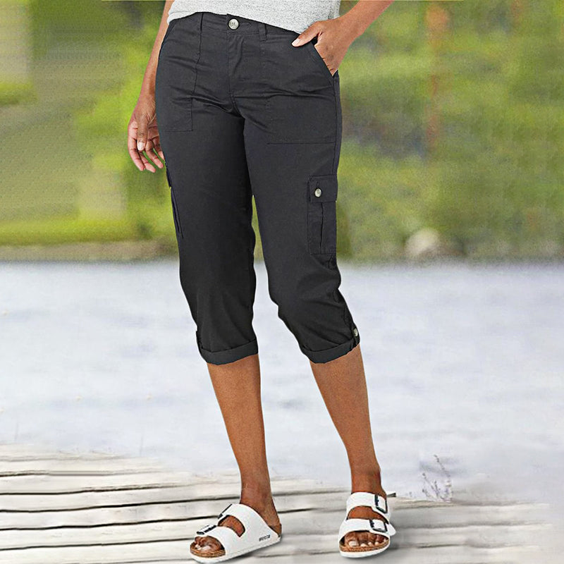 Pantalones capri cargo para mujer con múltiples bolsillos