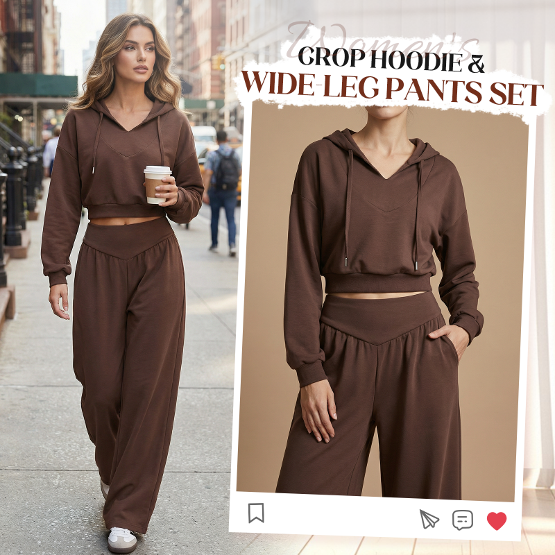 Veronica- Conjunto de sudadera corta con capucha y pantalones anchos
