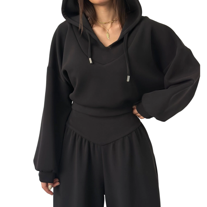 Veronica- Conjunto de sudadera corta con capucha y pantalones anchos