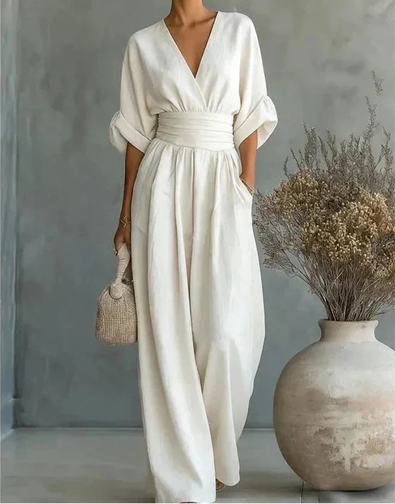 Mono de mujer con escote en V y pantalón ancho