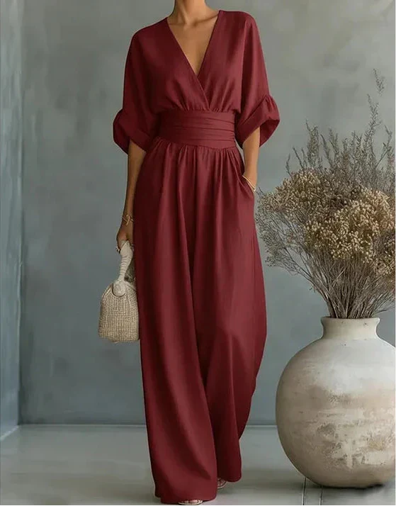 Mono de mujer con escote en V y pantalón ancho