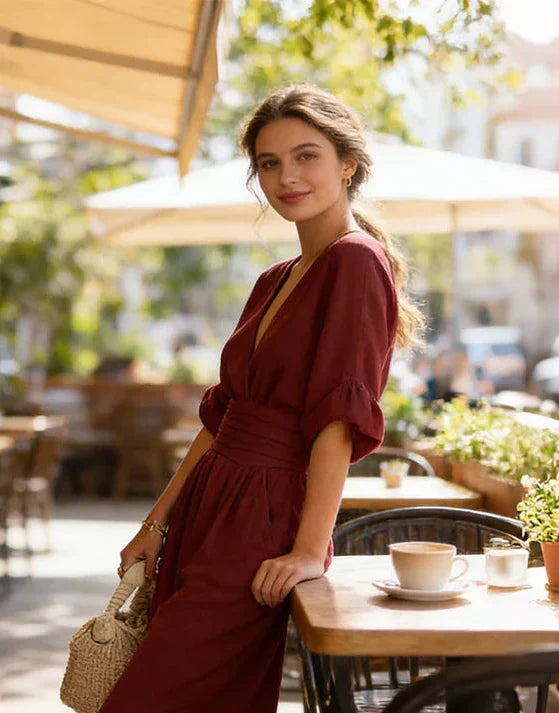 Mono de mujer con escote en V y pantalón ancho