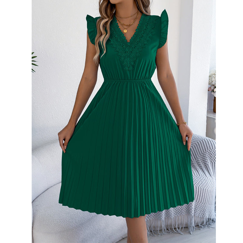 Vestido midi poliéster plisado con encaje para ocasión elegante
