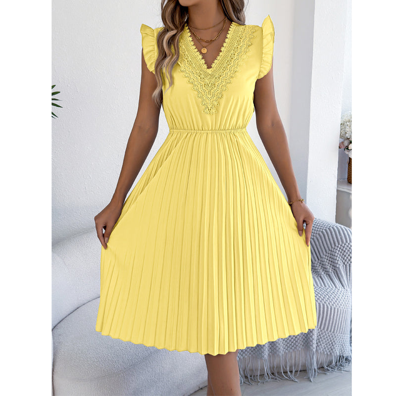 Vestido midi poliéster plisado con encaje para ocasión elegante