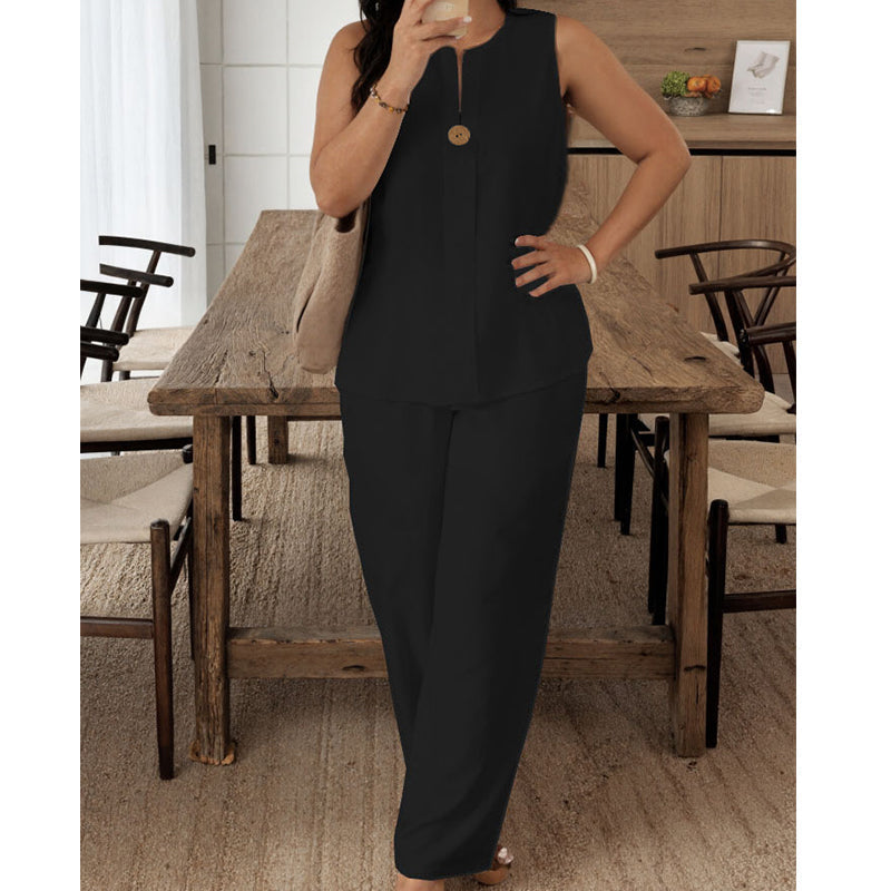Conjunto mujer sin mangas con pantalón fluido elegante