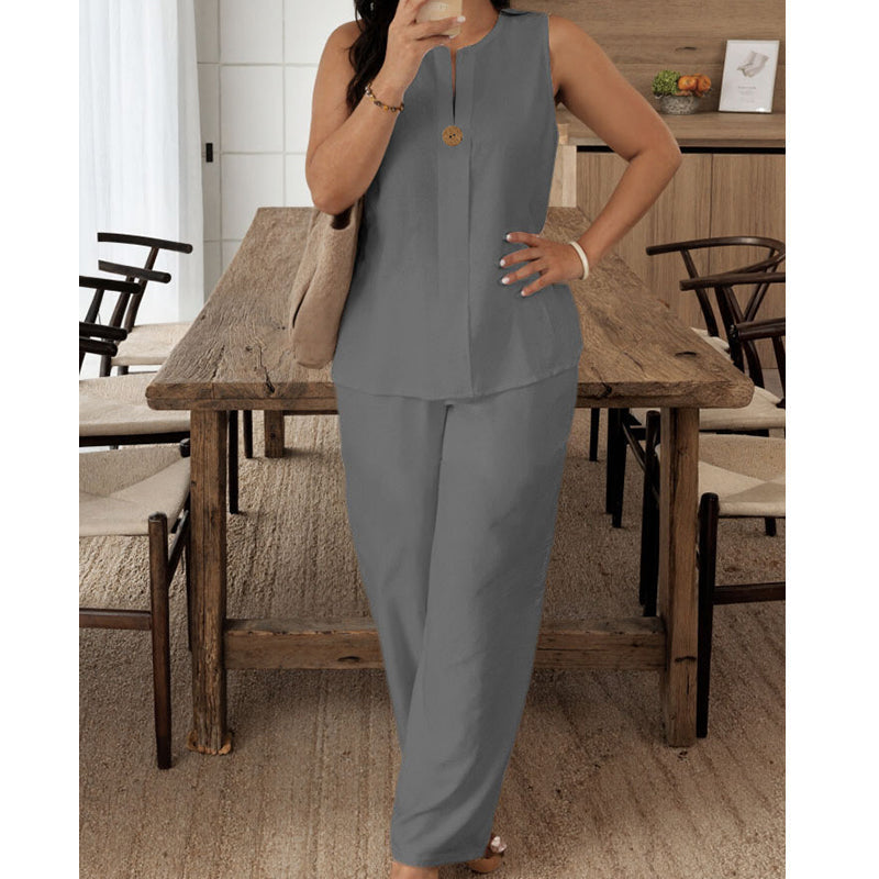 Conjunto mujer sin mangas con pantalón fluido elegante