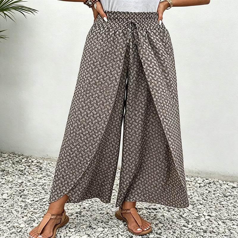 Pantalón mujer spandex floral con cintura fruncida verano