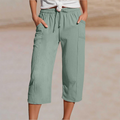 Pantalón cropped mujer de algodón y lino con cintura ajustable
