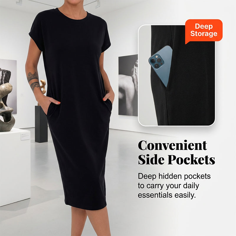Vestido mujer midi casual con bolsillos y corte relajado