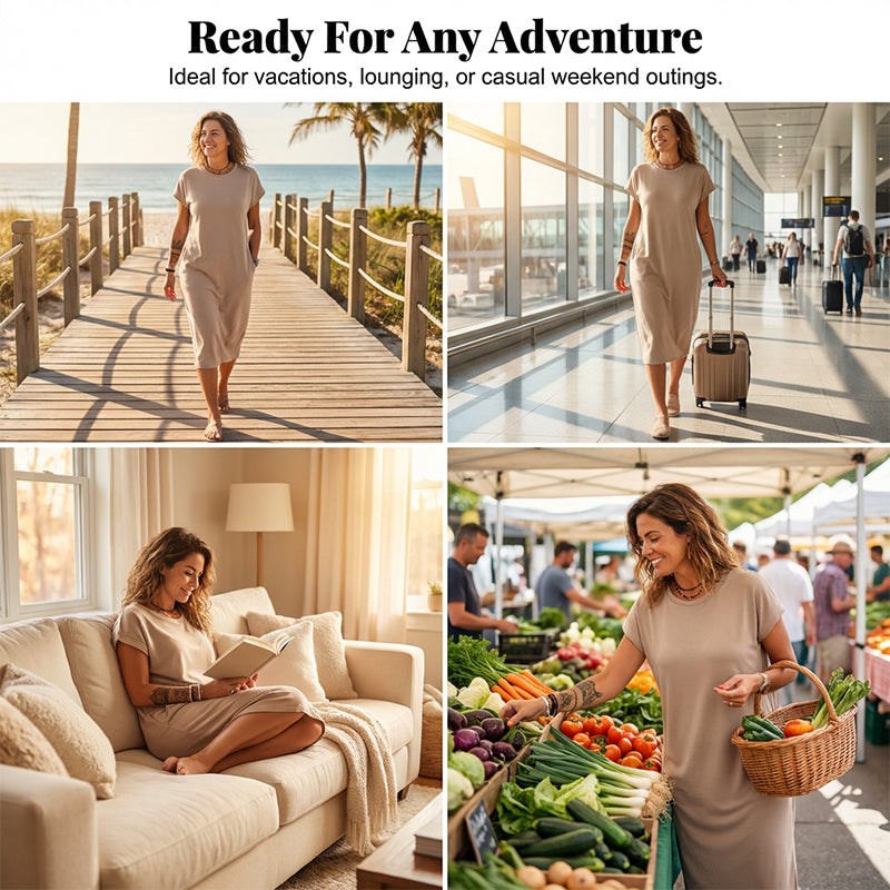 Vestido mujer midi casual con bolsillos y corte relajado