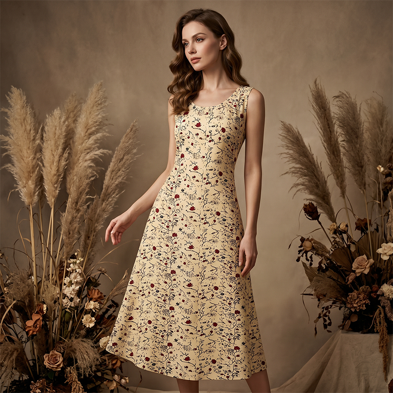 Vestido largo poliéster elastano floral sin mangas para diario