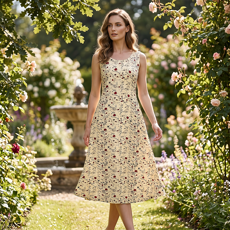 Vestido largo poliéster elastano floral sin mangas para diario