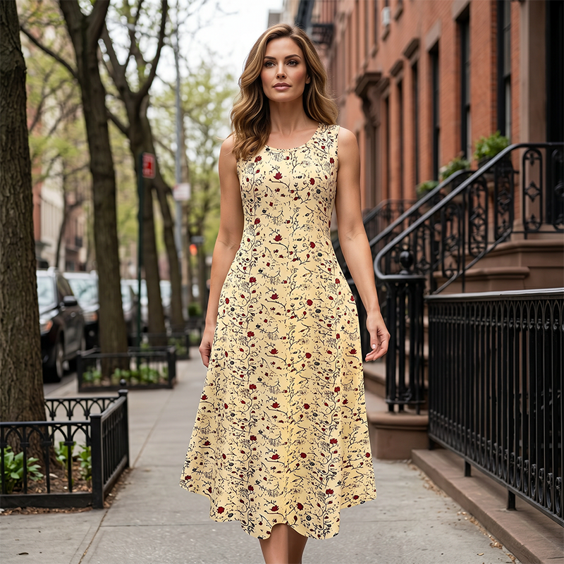 Vestido largo poliéster elastano floral sin mangas para diario