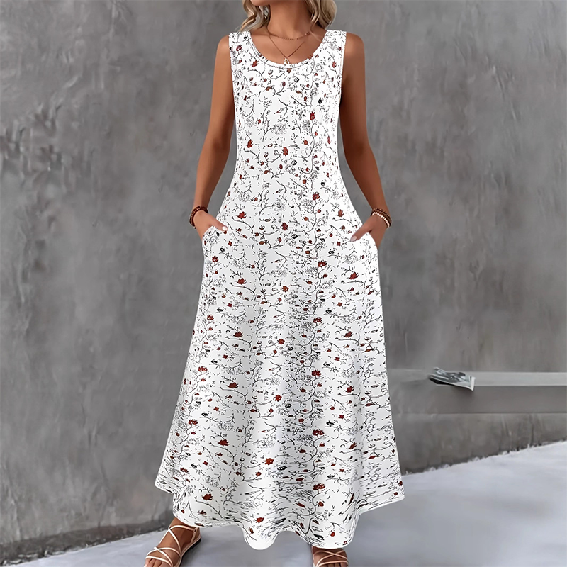 Vestido largo poliéster elastano floral sin mangas para diario