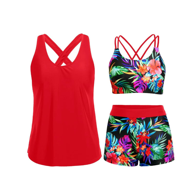 Tankini Mujer Tres Piezas de Cobertura Completa con Shorty